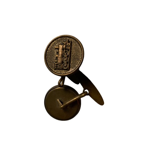 Vintage Men's Round Button Train Cufflinks - Picture 3 of 6